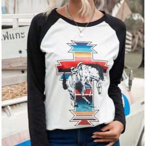 Serape War Paint Graphic Raglan Sleeve Top